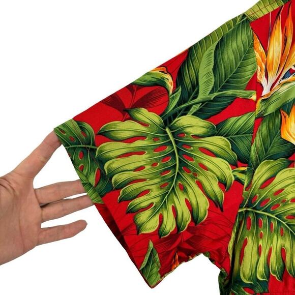 Go Barefoot Hawaiian Shirt Made In USA Red Monstera Print Single Stitch Size 3XL - Picture 3 of 16